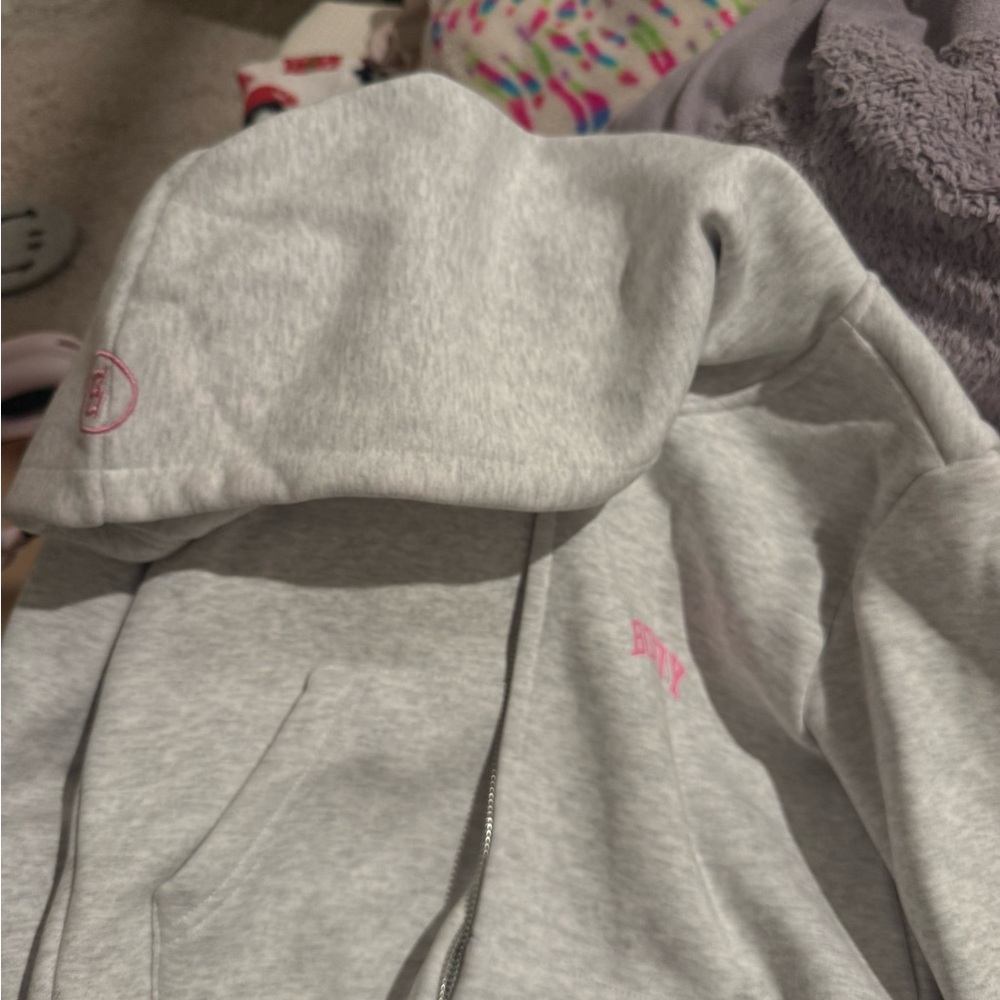 Gray Hoodie with Pink Logo